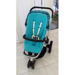 Quinny Buzz Stroller in Teal with fleece lined foot muff