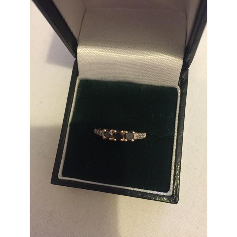 Black diamond ring 9ct gold rare size Q