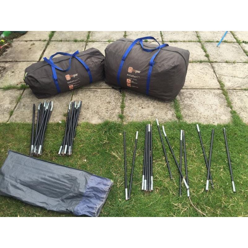 Hi Gear Kalahari 10 man tent used with no pegs and only 2 of the 5 running poles