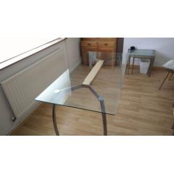 Glass top dining table with chrome/beech base and 4 matching chairs