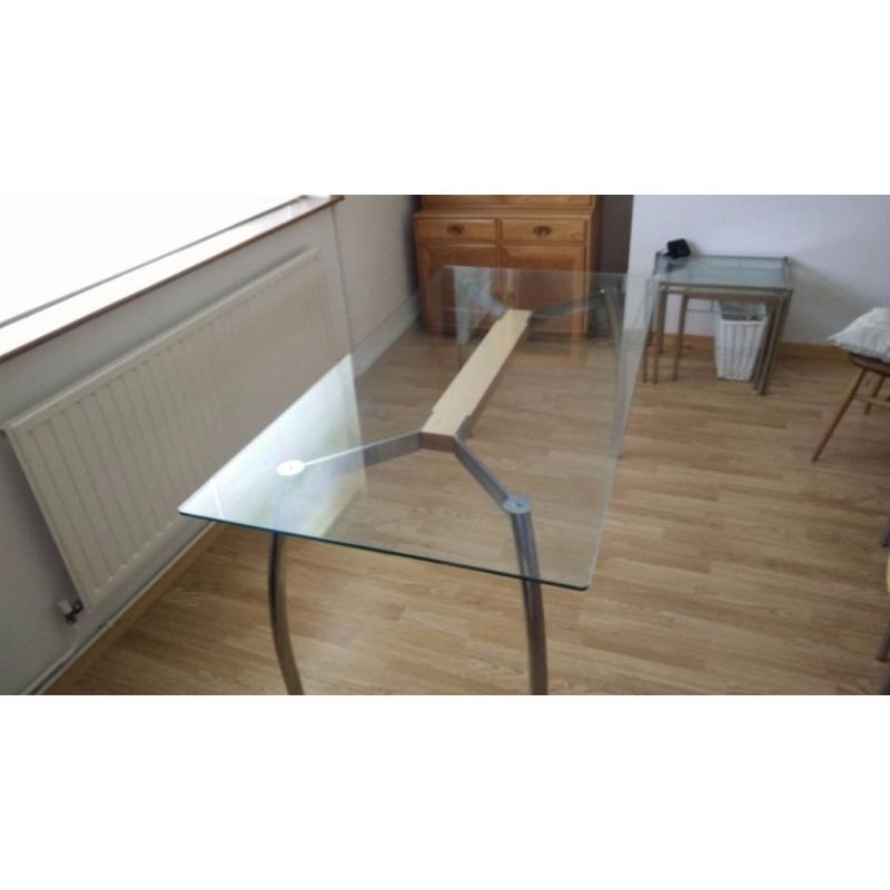 Glass top dining table with chrome/beech base and 4 matching chairs