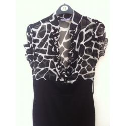 Womens Lili black and white ruffled print dress, size 12