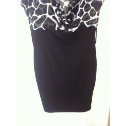 Womens Lili black and white ruffled print dress, size 12