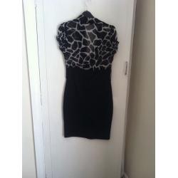 Womens Lili black and white ruffled print dress, size 12