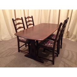Ercol Table & 4 Chairs - Old Colonial Refectory Table & 4 Ladder Back Chairs