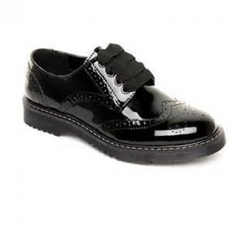 Girls patent leather 'Angry Angels' brogues, size five. Very little wear.