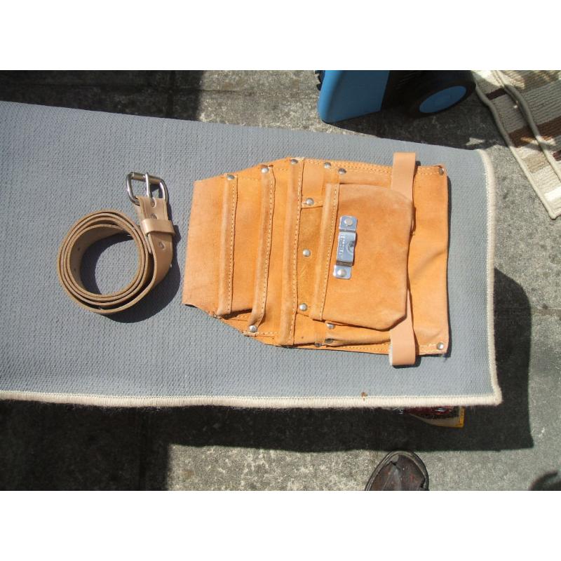 Leather Tool Holder and Leather Buckled Belt.