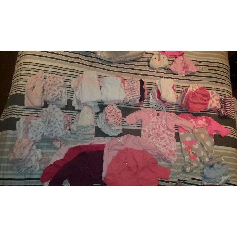 big bundle of girls clothes sized from first size, 0-3 and 3-6 months (75 items)