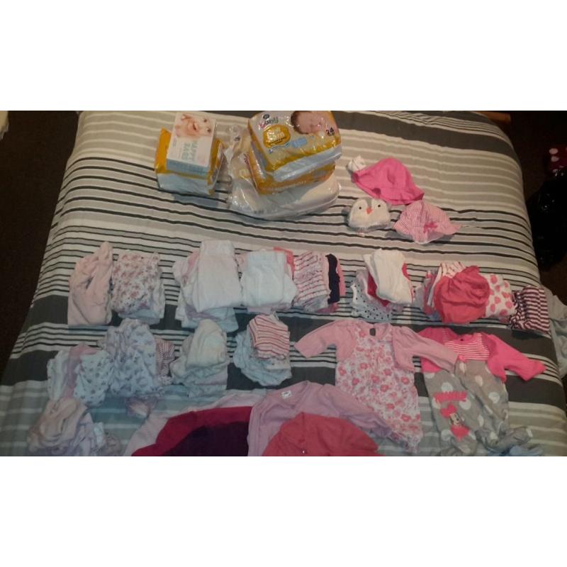 big bundle of girls clothes sized from first size, 0-3 and 3-6 months (75 items)