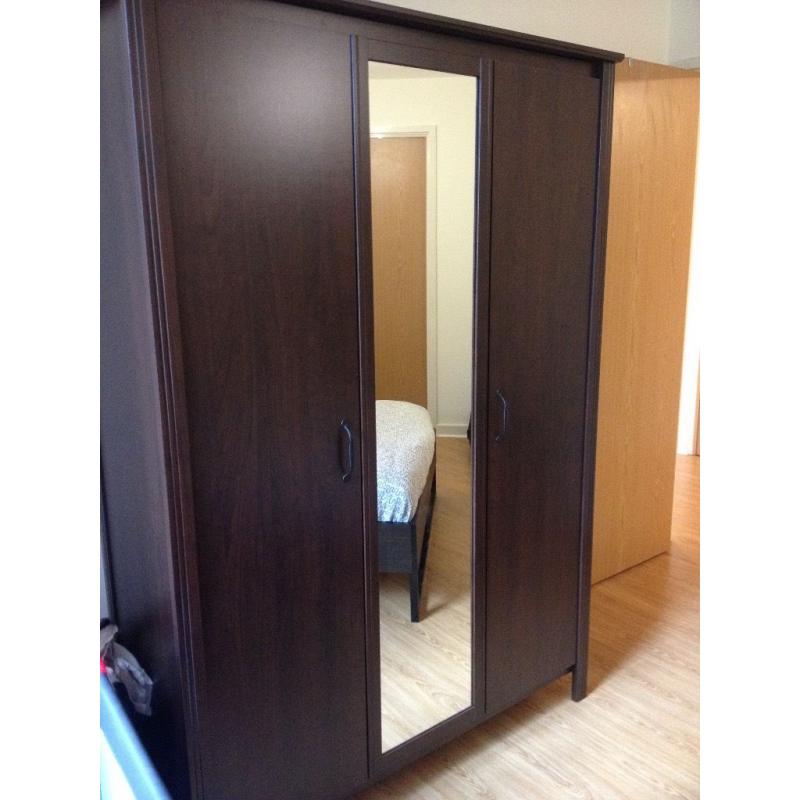 Brown Bedroom with IKEA Trysil double bed and Brusali wardrobe