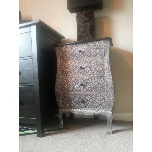 Solid shabby chic french style drawers bedside table black silver bedroom furniture