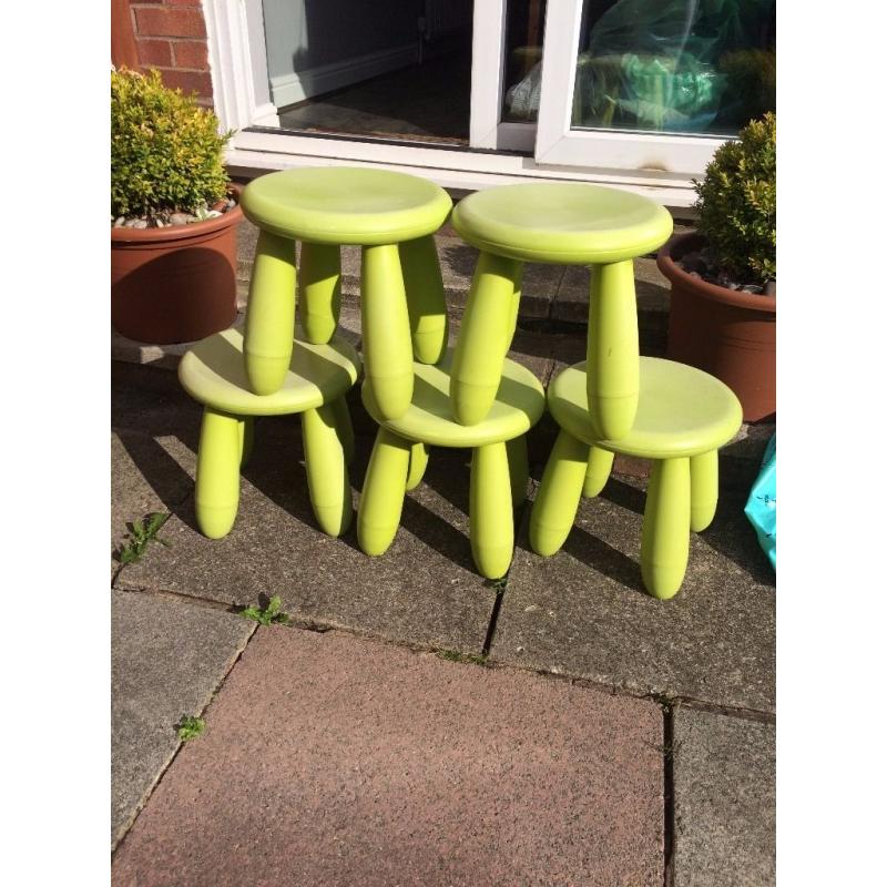 5 x Green Children's Ikea Stools.