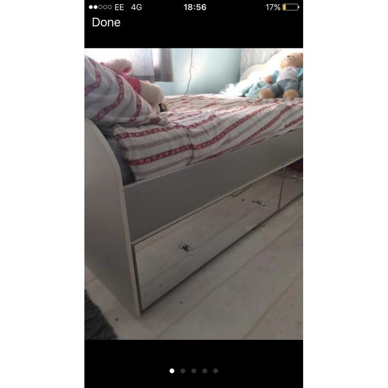 Girls single bed with storage drawers and mattress
