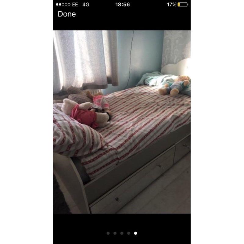 Girls single bed with storage drawers and mattress