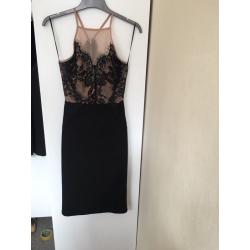 Topshop black bodycon lace dress - size 8