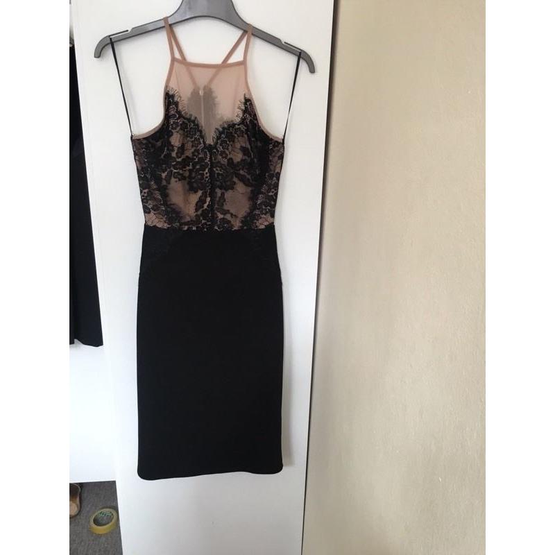 Topshop black bodycon lace dress - size 8