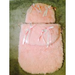 Pink fur baby girl pram top cover and pillow set stunning