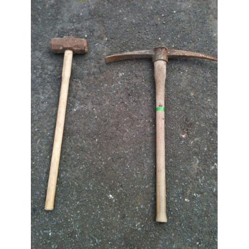 PICK AXE AND LARGE SLEDGE HAMMER