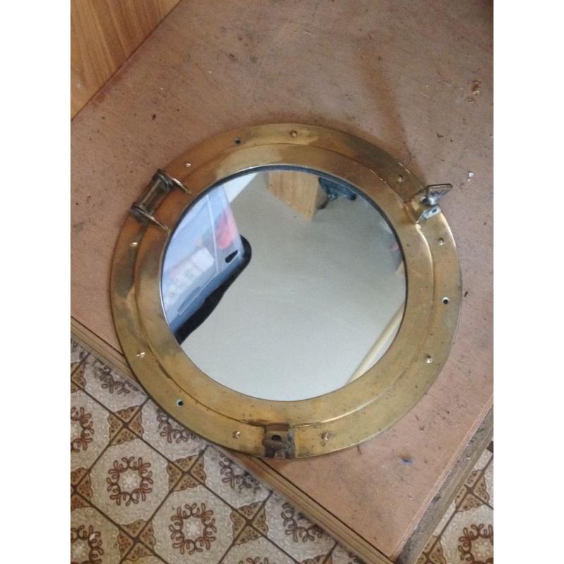 Antique Solid Brass Porthole Mirror