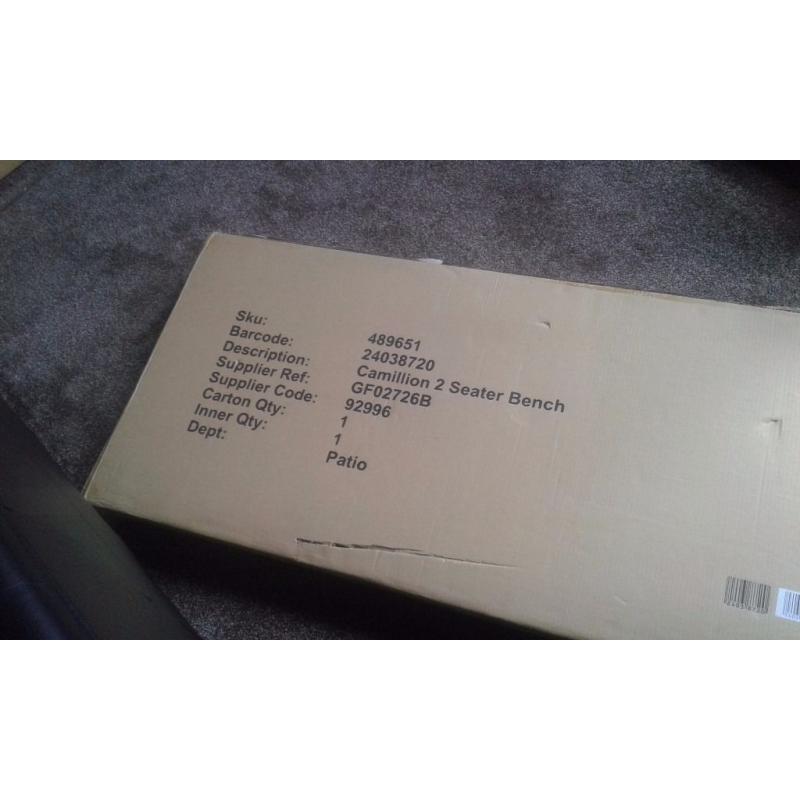 CARMILLION 2 SEATER BENCH (UNASSEMBLED IN ORIGINAL PACKAGING)