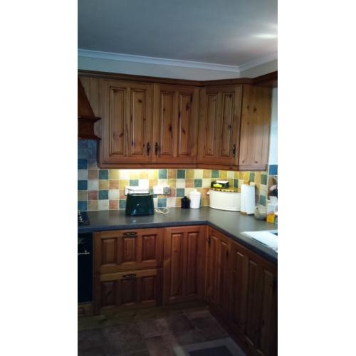 Quality Pine Kitchen units made by Fair line. Including cooker, extractor and stainless steel sink