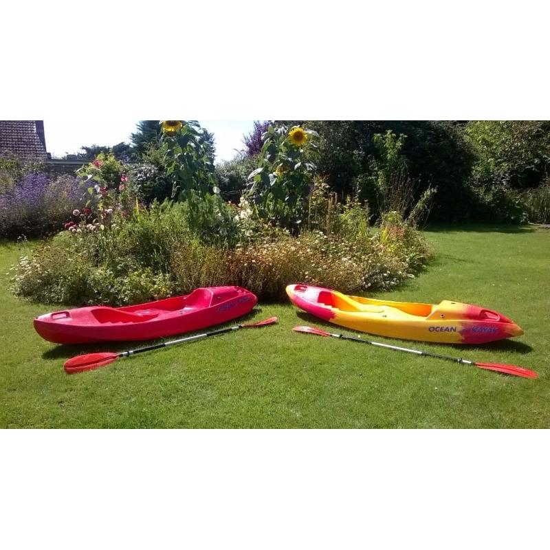 Single person sit on top ocean kayak with free paddle
