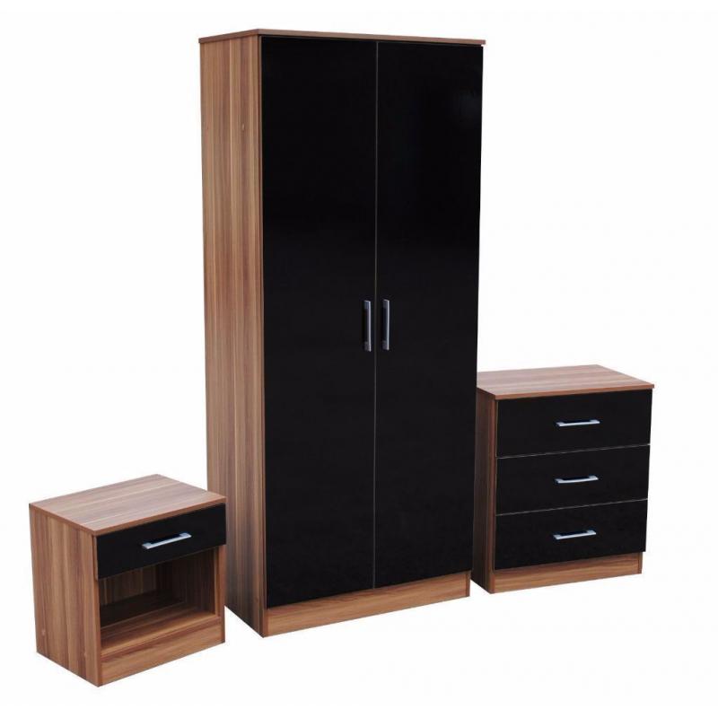 2 Door wardrob High Gloss Set in Black and White color
