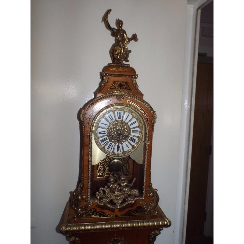FINELY BRASS INLAID CLOCK AND STAND