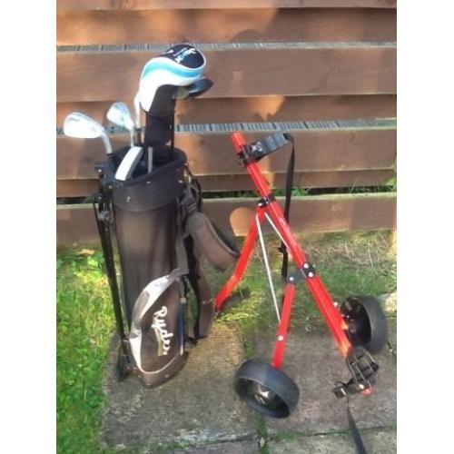 Junior golf bag, clubs and trolley