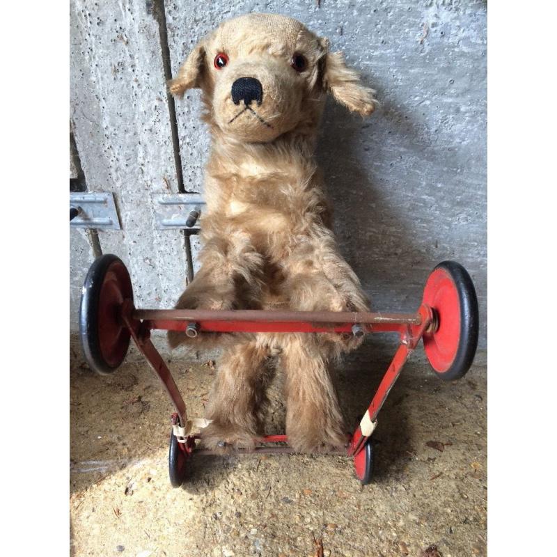 Vintage Chiltern Toys Push Along Wheeled Dog