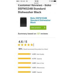 Black Beko standard dishwasher