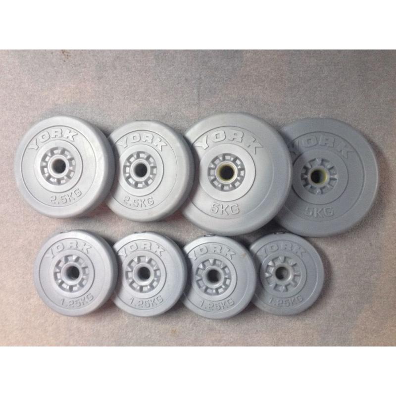 York Vinyl Plate Set(2 x 5kg, 2 x 2.5kg, 4 x 1.25kg)for use with York barbell/dumbbell(not included)
