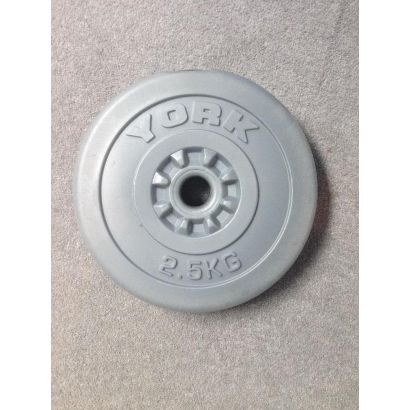 York Vinyl Plate Set(2 x 5kg, 2 x 2.5kg, 4 x 1.25kg)for use with York barbell/dumbbell(not included)