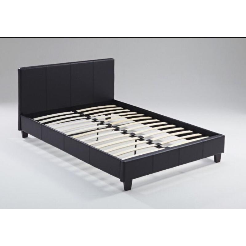 Double Black Faux Leather Bed