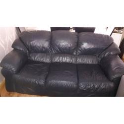 2 & 3 seater navy leather settee.