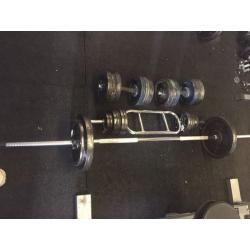 100 kg of weights plus bars