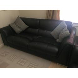 Leather 3 Seater and 2 Seater Sofas - Real Black Leather