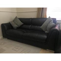 Leather 3 Seater and 2 Seater Sofas - Real Black Leather