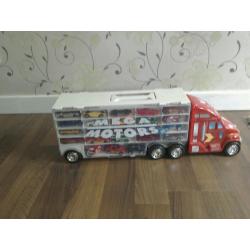 Car carrier truck with 45 toy cars