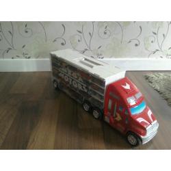 Car carrier truck with 45 toy cars