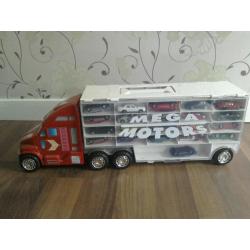 Car carrier truck with 45 toy cars