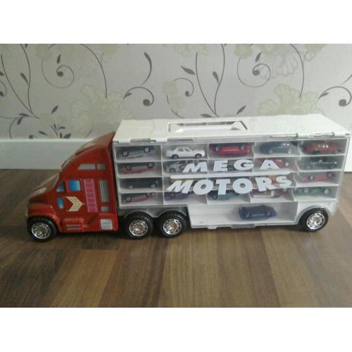 Car carrier truck with 45 toy cars