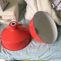 Two red metal lampshades - brand new