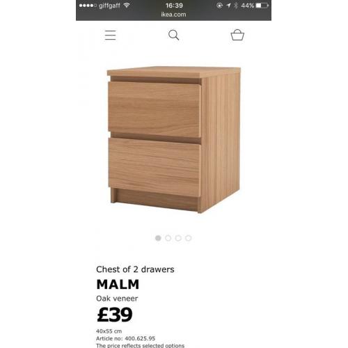 2x bedside tables/chest of drawers IKEA malm