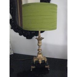 Nice Vintage French Rococo Style Ornate Gilt Metal & Marble Base Table Lamp