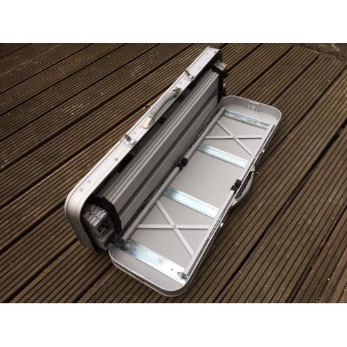 Camping foldaway table, 2 burner stove, electric hookup and 4 folding chairs