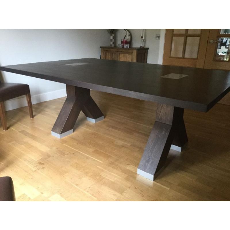 Large Dark Oak Dining Table and Chairs (Yask)