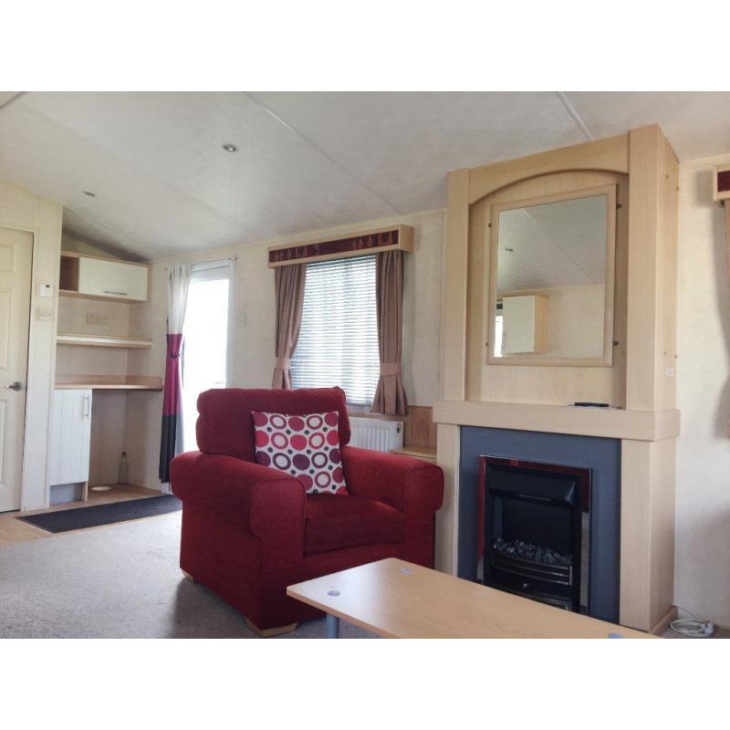 Large spacious static caravan for sale at Pease Bay in Berwickshire on the beach. Free site fees.