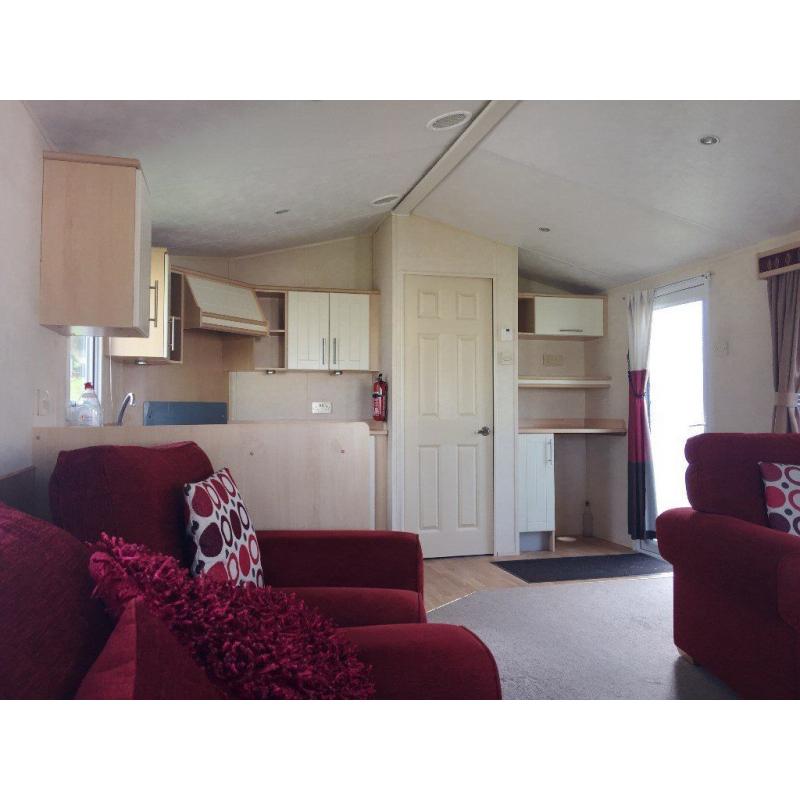 Large spacious static caravan for sale at Pease Bay in Berwickshire on the beach. Free site fees.