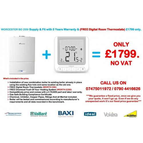 Worcester Bosch i 25 / 30 KW BOILER INSTALLATION Supply & Fit & FREE Digital Room Stat.